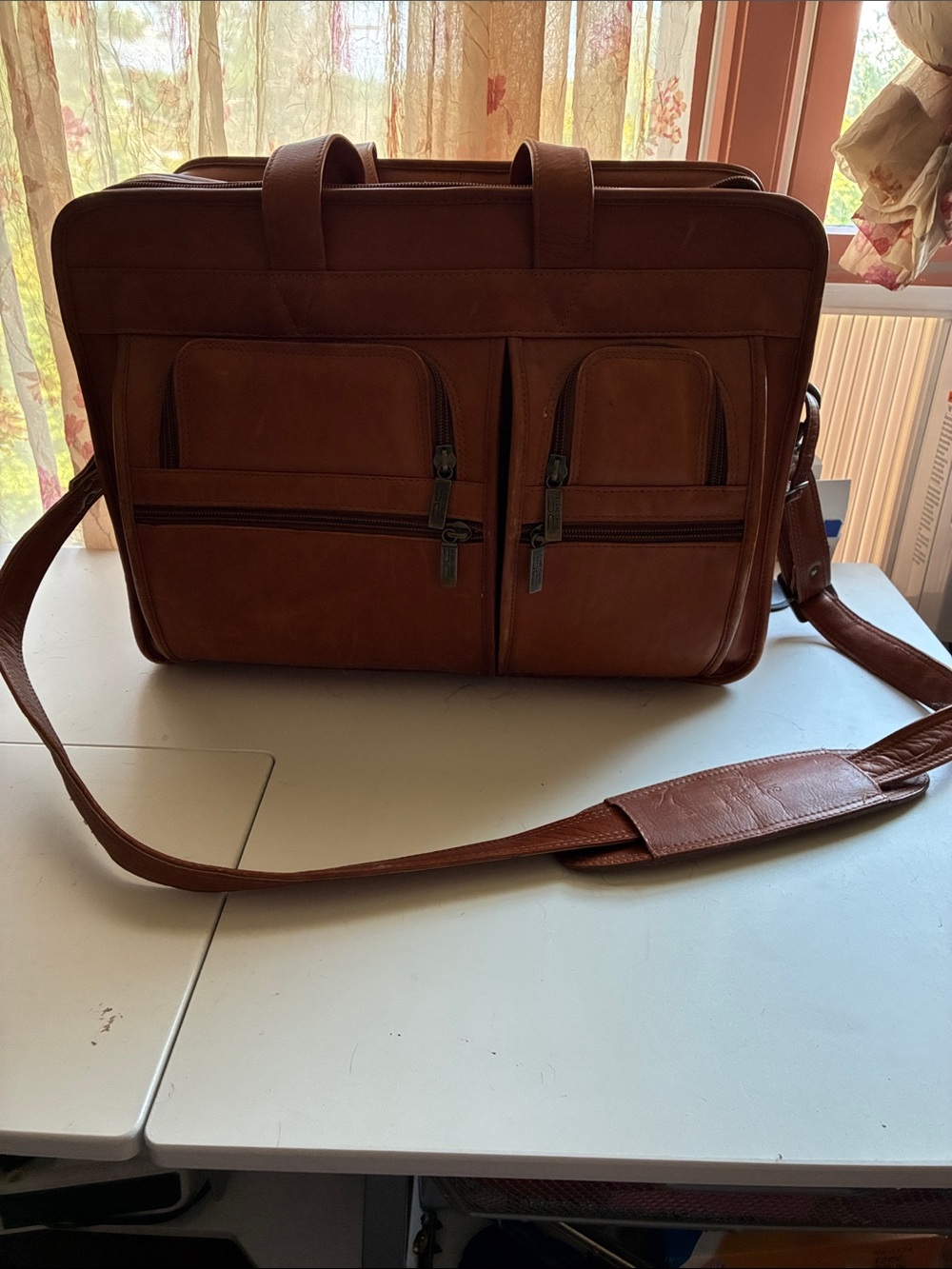 Men's Leather Laptop Briefcase in Brown with Shoulder Strap